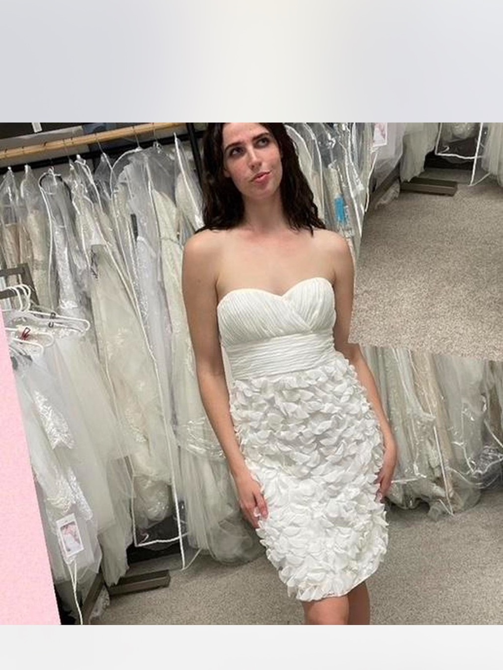 JS Collections White Strapless Sweetheart Floral Appliqué Cocktail Dress